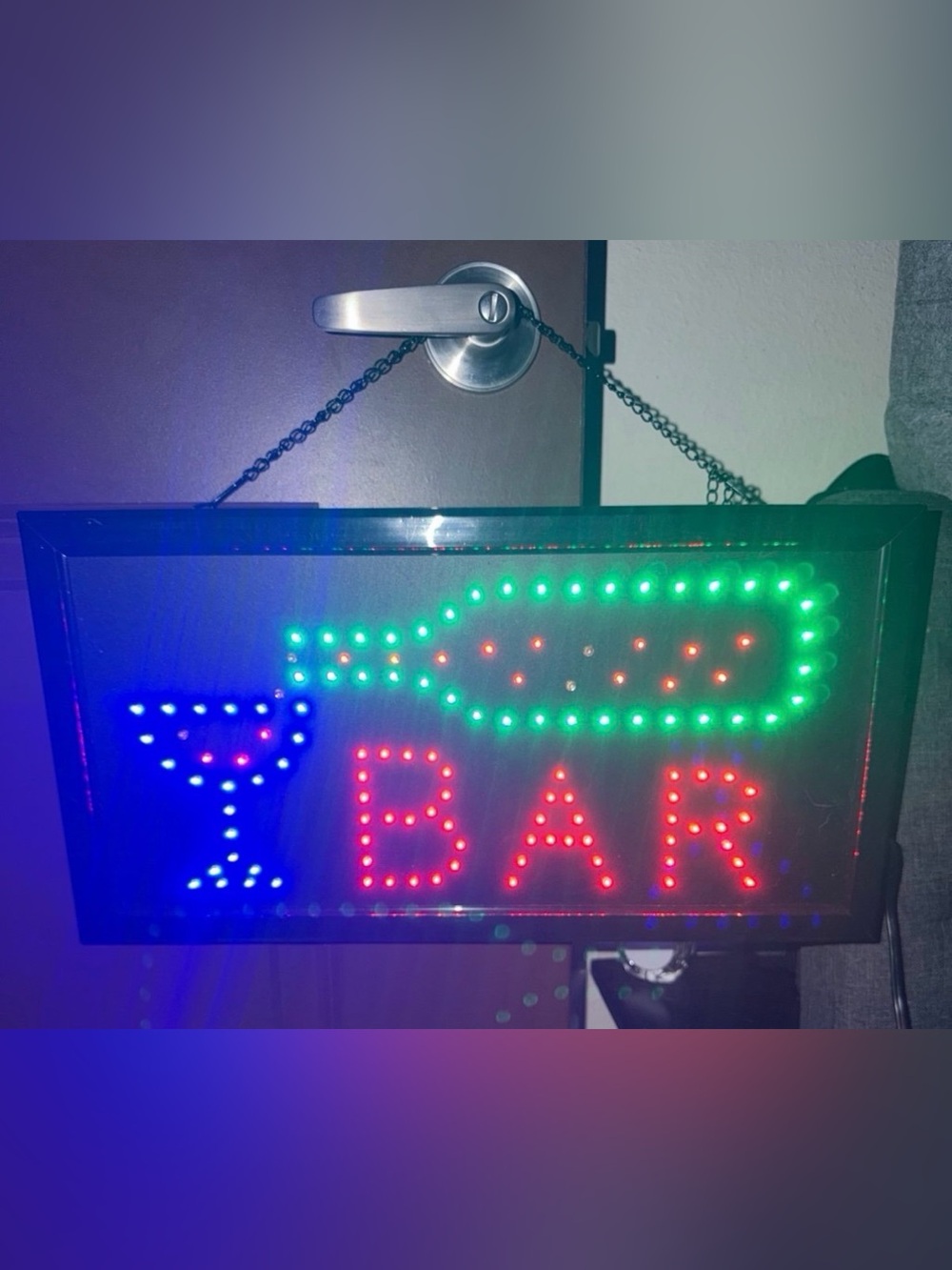 LED Bar Open Sign with Green Arrow and Red Text